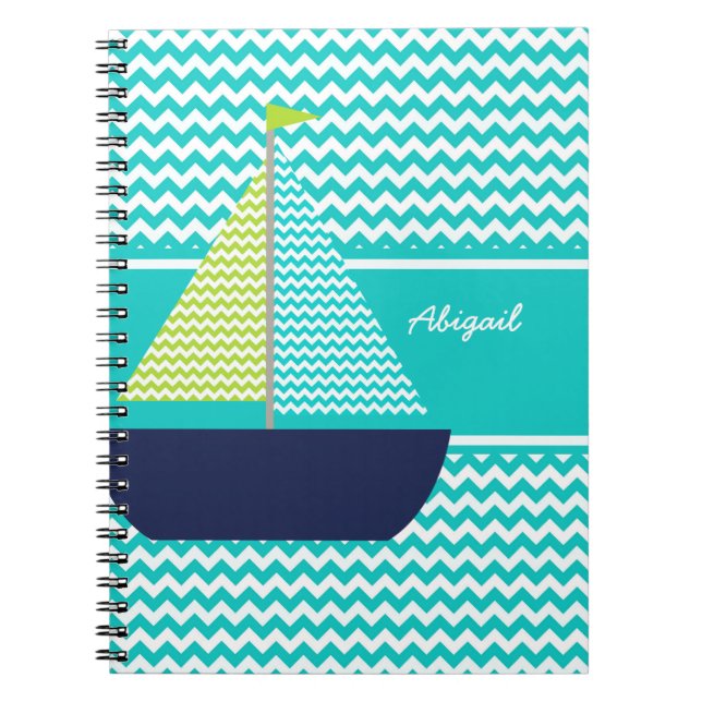 Chevron Sailboat on Chevron Personalized Notebook (Front)