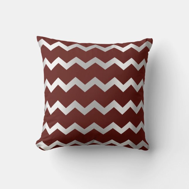 Chevron Silver Grey Burgundy Maroon Metal Stripes Throw Pillow (Front)