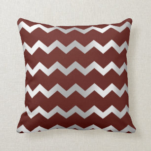 Chevron Silver Grey Burgundy Maroon Metal Stripes Throw Pillow
