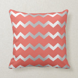 Chevron Silver Grey Grey Stripes Lines Coral Throw Pillow