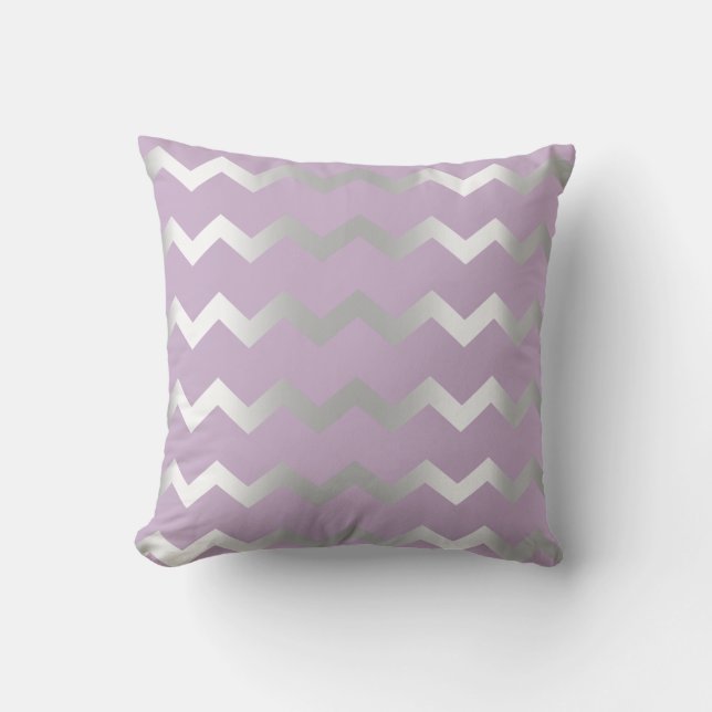 Chevron Silver Grey Grey Stripes Lines Lavender Throw Pillow (Front)