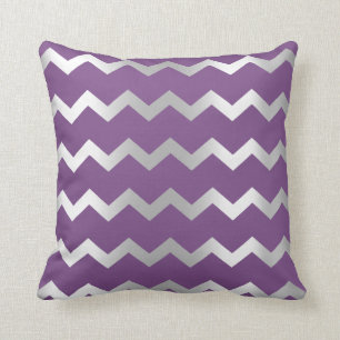 Chevron Silver Grey Purple Amethyst Metal Stripes Throw Pillow