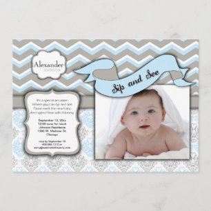 Chevron Sip And See New Baby Boy Photo Template
