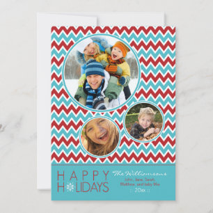 Chevron Snowflake Family Holiday Card (aqua)