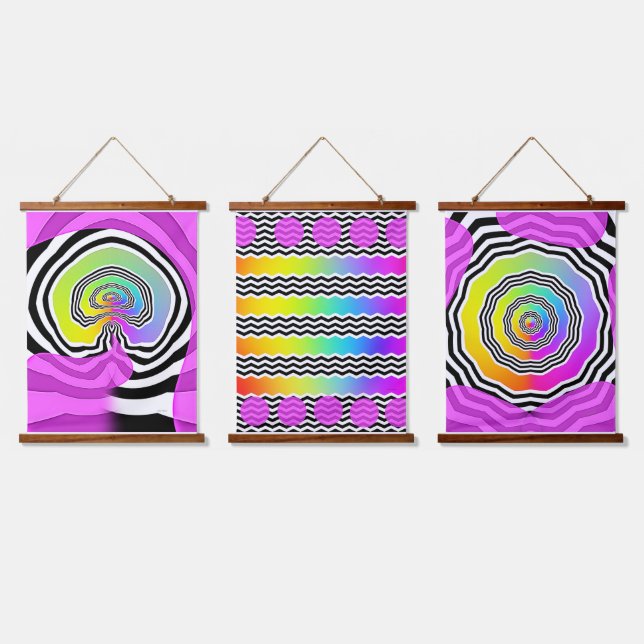 Chevron Spirals Lines Series of 3 Hanging Tapestry (Triple)