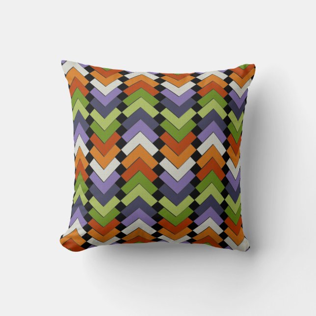 Chevron Squares in Folk Art Colours Throw Pillow (Front)