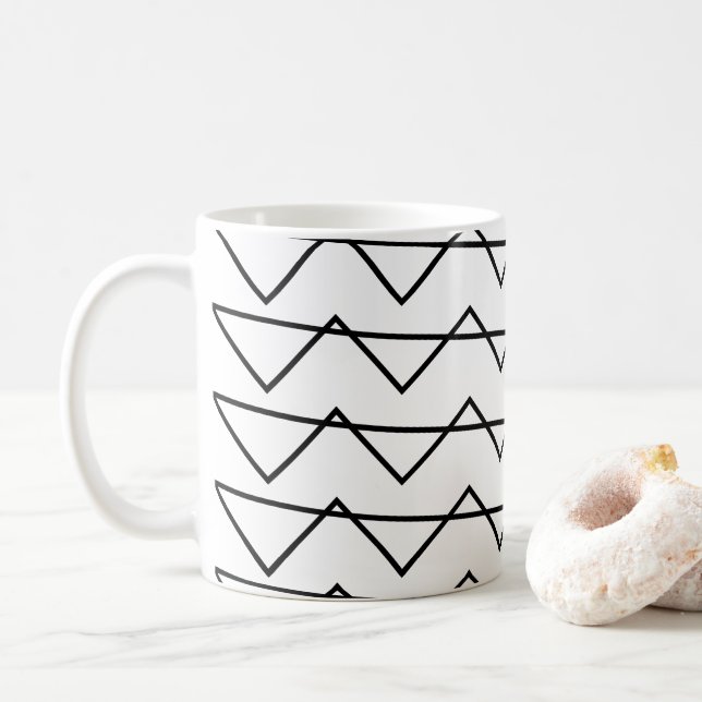 Chevron Stripe Black and White Coffee Mug (With Donut)