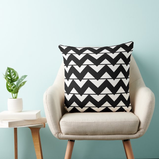 Chevron Stripe Black and White Pattern Throw Pillow (Chair)