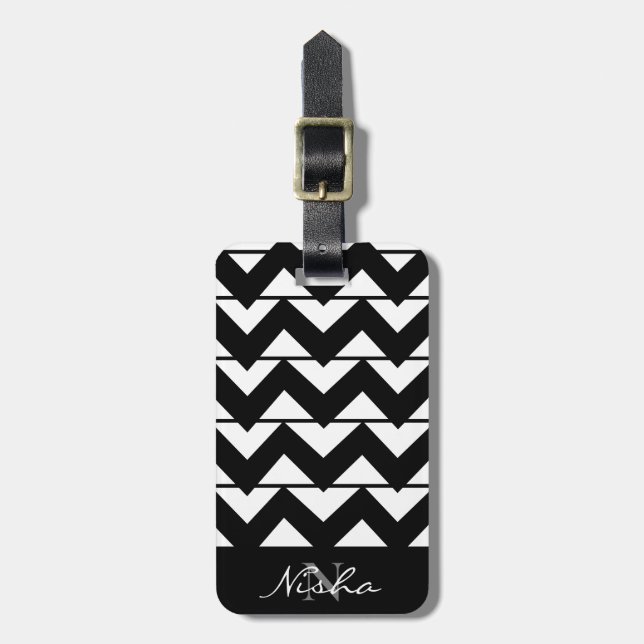 Chevron Stripe Monogram Name Luggage Tag (Front Vertical)