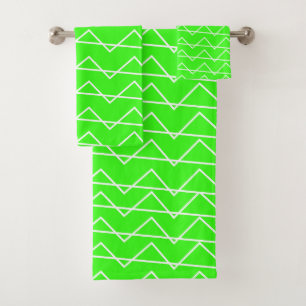 Chevron Stripe Neon Green White Geometric Pattern Bath Towel Set