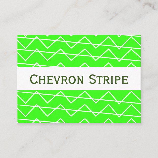 Chevron Stripe Neon Green White Geometric Pattern Business Card (Front)