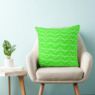 Chevron Stripe Neon Green White Geometric Pattern Throw Pillow