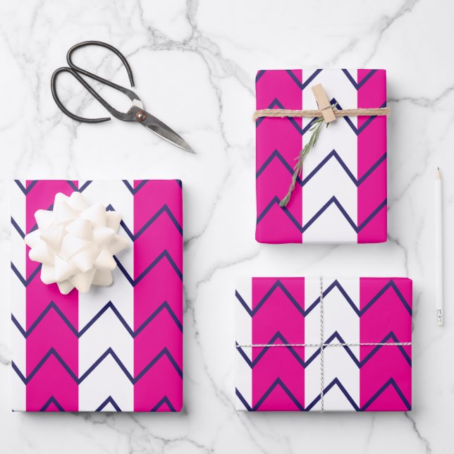 Chevron Stripe Pink and White Geometric Pattern Wrapping Paper Sheet (Front)