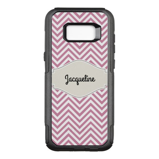 Chevron Striped Pattern Pink White w Your Name OtterBox Commuter Samsung Galaxy S8+ Case