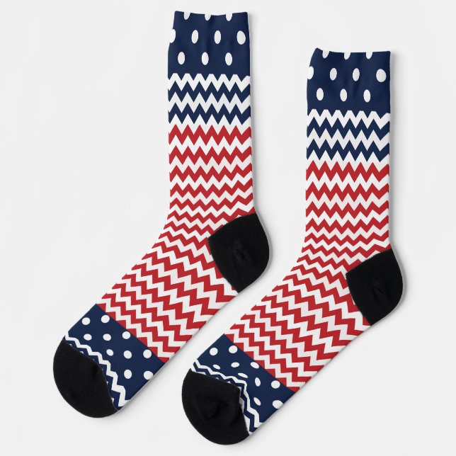 Chevron Stripes and Dots Patriotic Socks (Left)