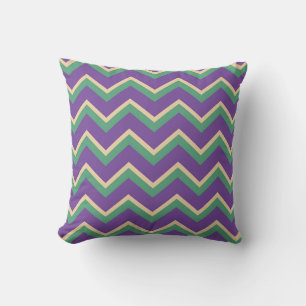 Chevron Stripes in Purple, Green, and Gold Throw Pillow