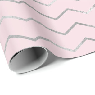 Chevron Stripes Lines Silver Metallic Pink Elegant Wrapping Paper