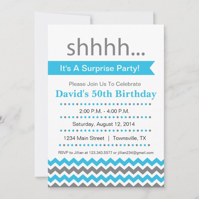 Chevron Surprise Party Invitation bleu (Devant)