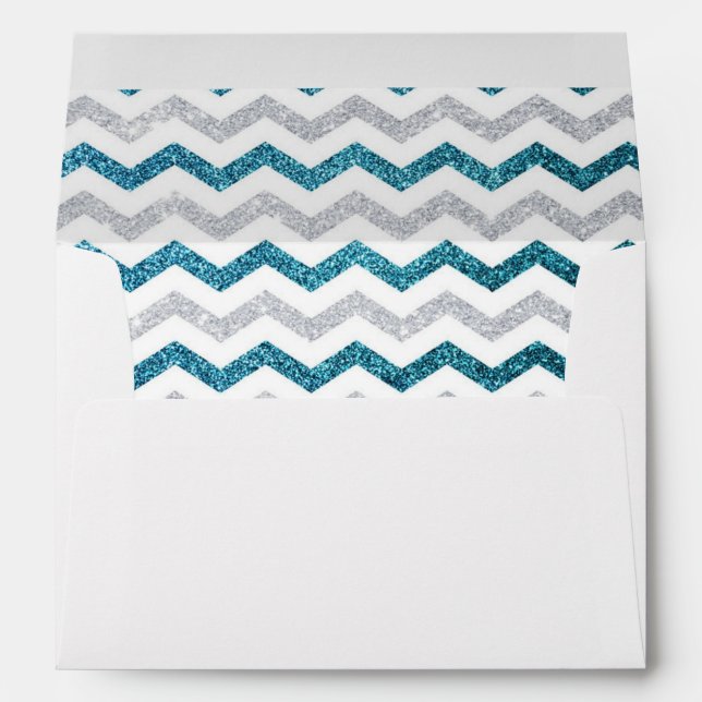 Chevron Teal Silver Sparkle Envelope (Back (Bottom))