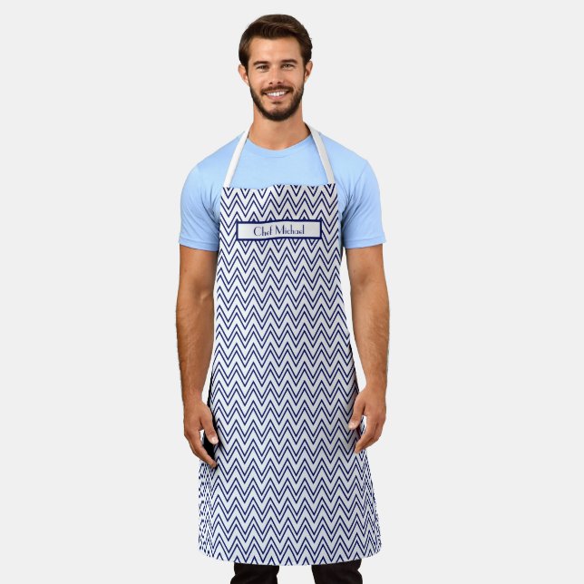 Chevron Thick Thin DIY Colours Navy White SV Apron (Worn)