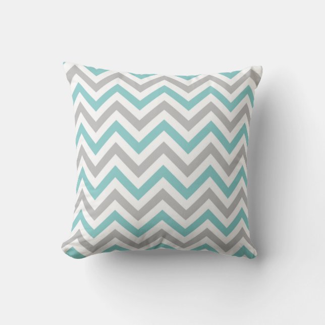 Chevron Throw Pillow | {Aqua & Grey} (Front)