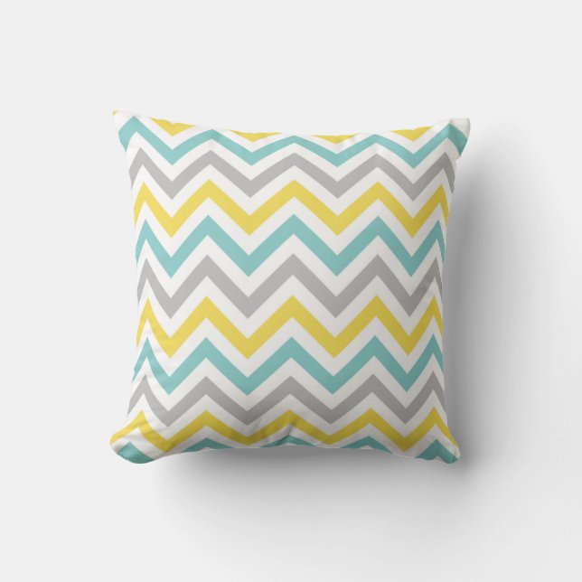 Chevron Throw Pillow | {Aqua, Sunshine & Grey} (Front)