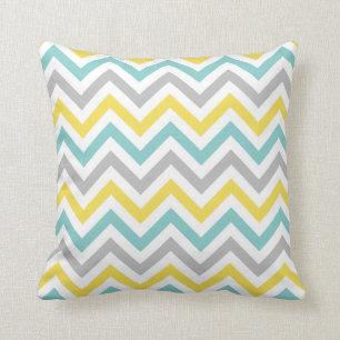 Chevron Throw Pillow   {Aqua, Sunshine & Grey}