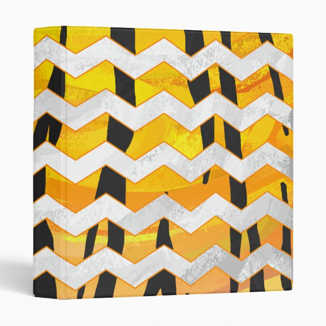Chevron Tiger Black and Orange Print Binder (Front/Spine)