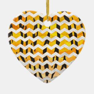 Chevron Tiger Black and Orange Print Ceramic Ornament