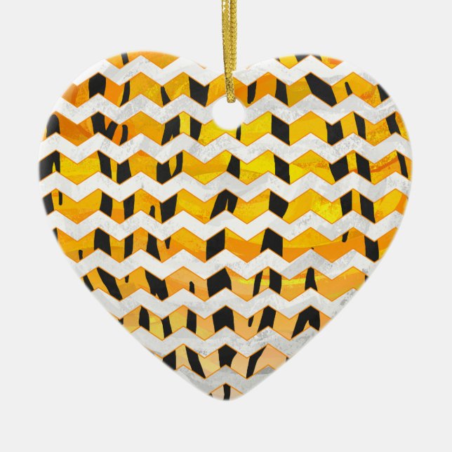 Chevron Tiger Black and Orange Print Ceramic Ornament (Front)