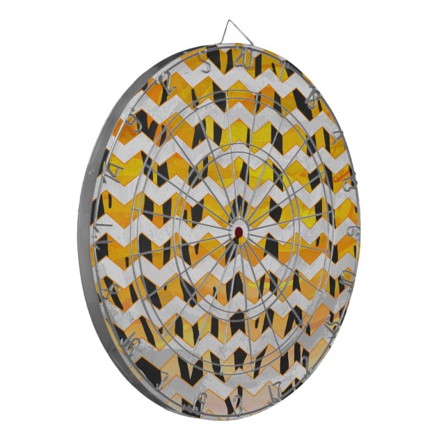Chevron Tiger Black and Orange Print Dartboard (Front Left)