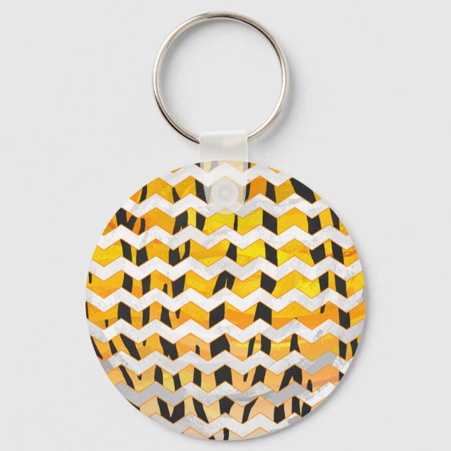 Chevron Tiger Black and Orange Print Keychain (Front)