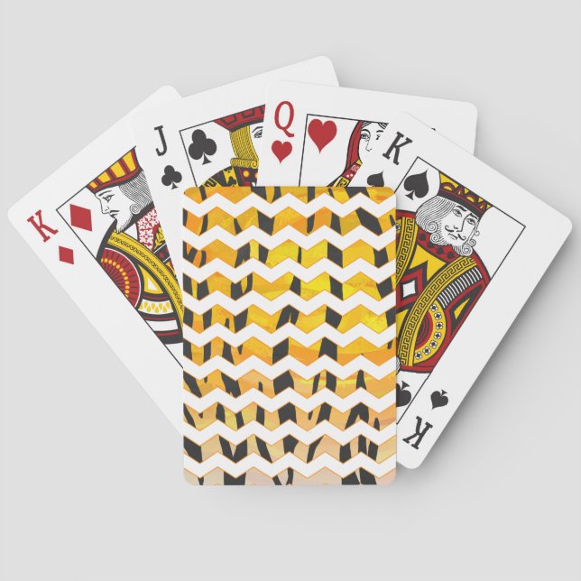 Chevron Tiger Black and Orange Print Playing Cards (Back)