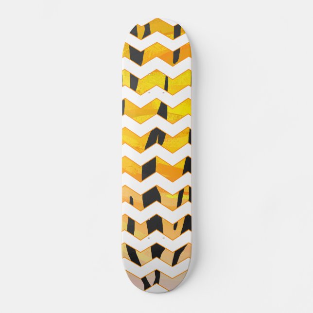 Chevron Tiger Black and Orange Print Skateboard (Front)
