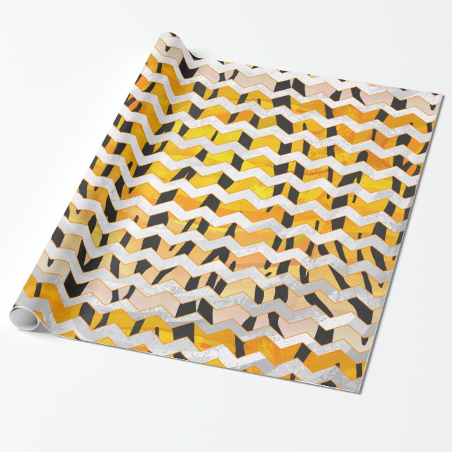 Chevron Tiger Black and Orange Print Wrapping Paper (Unrolled)
