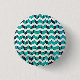 Chevron Tiger Black and Teal Print 1 Inch Round Button