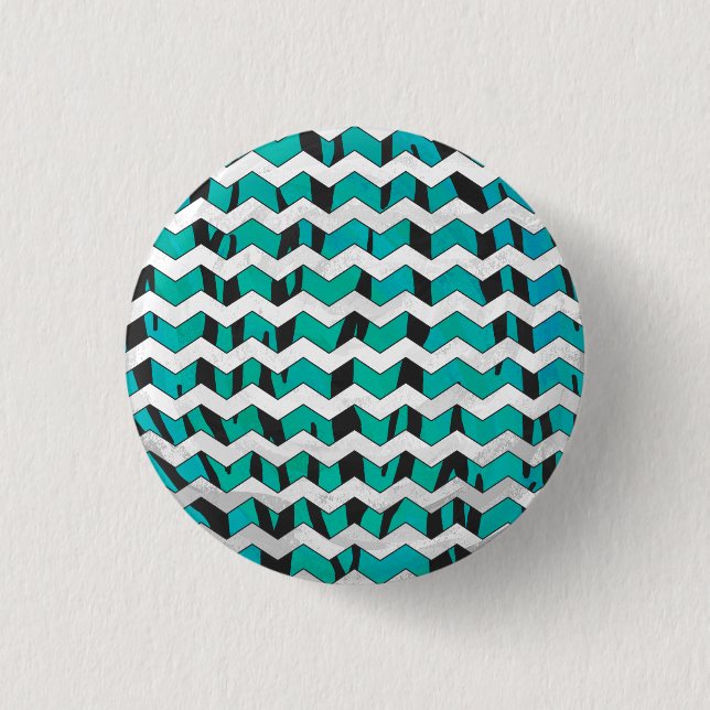 Chevron Tiger Black and Teal Print 1 Inch Round Button (Front)