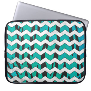 Chevron Tiger Black and Teal Print Laptop Sleeve