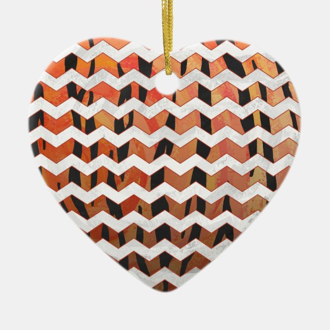 Chevron Tiger Hot orange and Black Print Ceramic Ornament (Front)