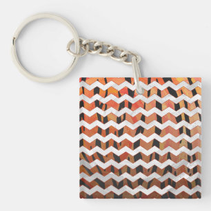 Chevron Tiger Hot orange and Black Print Keychain