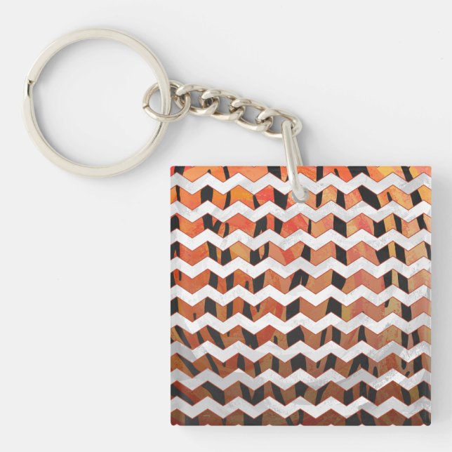 Chevron Tiger Hot orange and Black Print Keychain (Front)