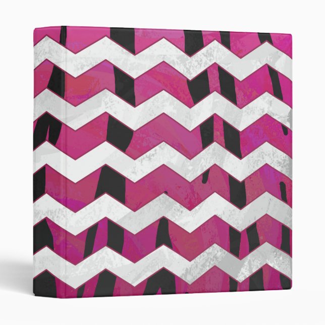 Chevron Tiger Hot Pink and Black Print Binder (Front/Spine)