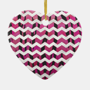 Chevron Tiger Hot Pink and Black Print Ceramic Ornament