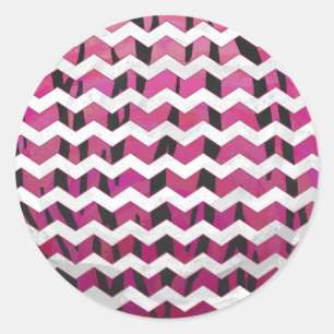 Chevron Tiger Hot Pink and Black Print Classic Round Sticker