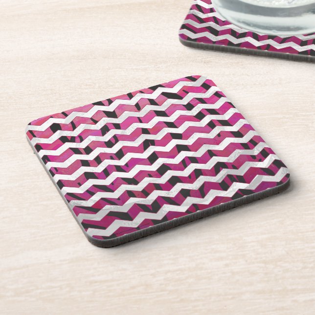 Chevron Tiger Hot Pink and Black Print Coaster (Left Side)