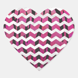 Chevron Tiger Hot Pink and Black Print Heart Sticker