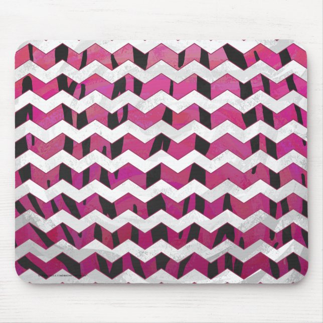 Chevron Tiger Hot Pink and Black Print Mouse Pad (Front)