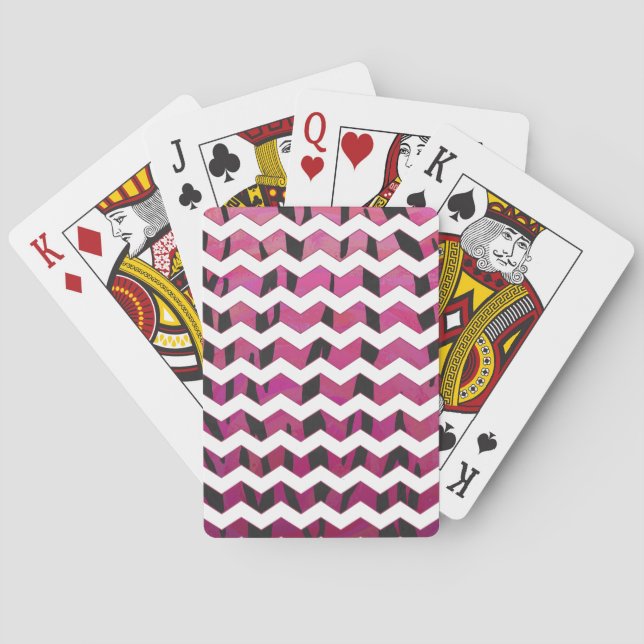 Chevron Tiger Hot Pink and Black Print Playing Cards (Back)