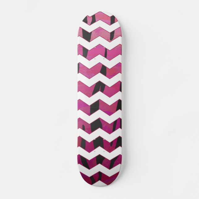 Chevron Tiger Hot Pink and Black Print Skateboard (Front)
