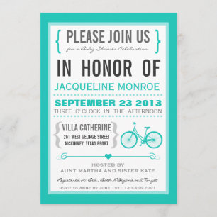 Chevron Trendy Bicycle Baby Shower Invitation